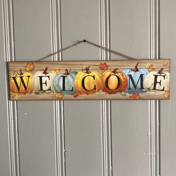 NWT Stunning Colorful Pumpkins Black Glittered Wooden Welcome Decoration Sign - Picture 4 of 17